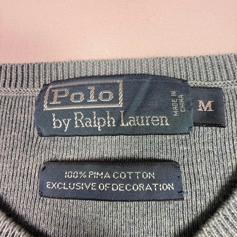 Vintage Polo Ralph Lauren Mens Light Blue V-Neck Pima Cotton Sweater Size M 90s
